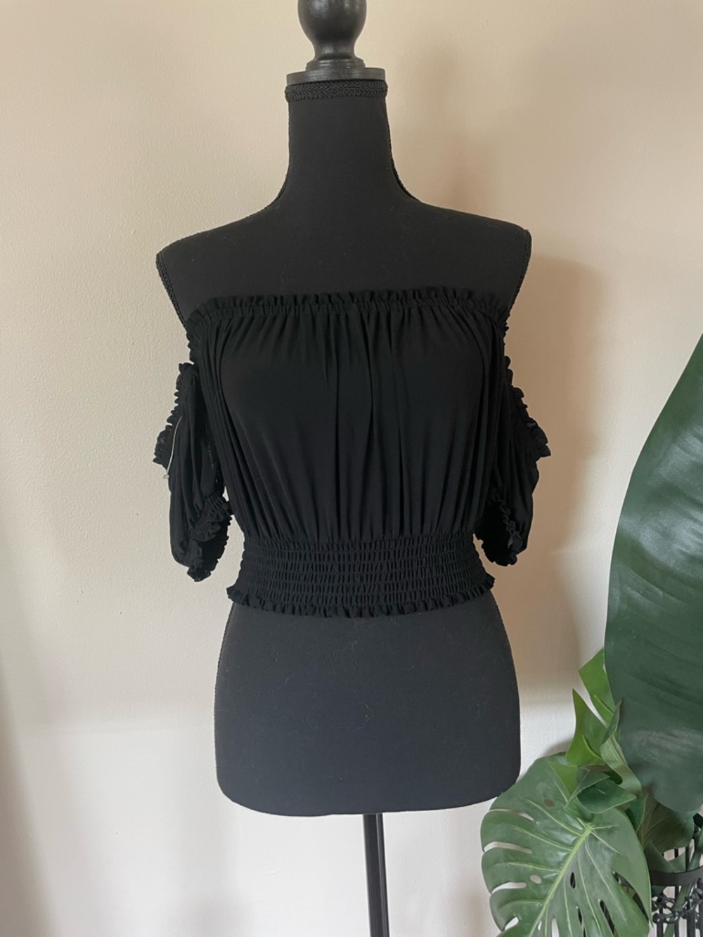 Forever 21 Black Smocked Crop Top